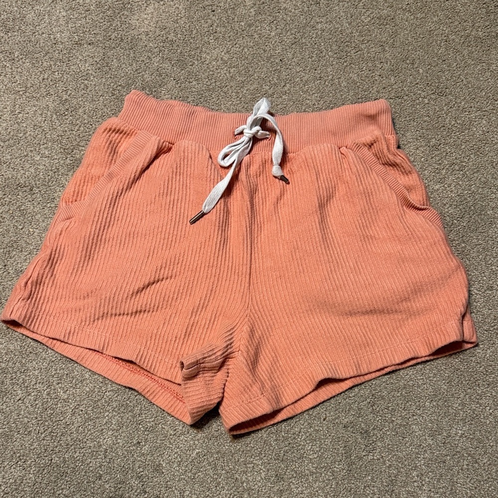 Aerie Coral High Waisted 100% Cotton Ribbed Lounge Shorts Size S